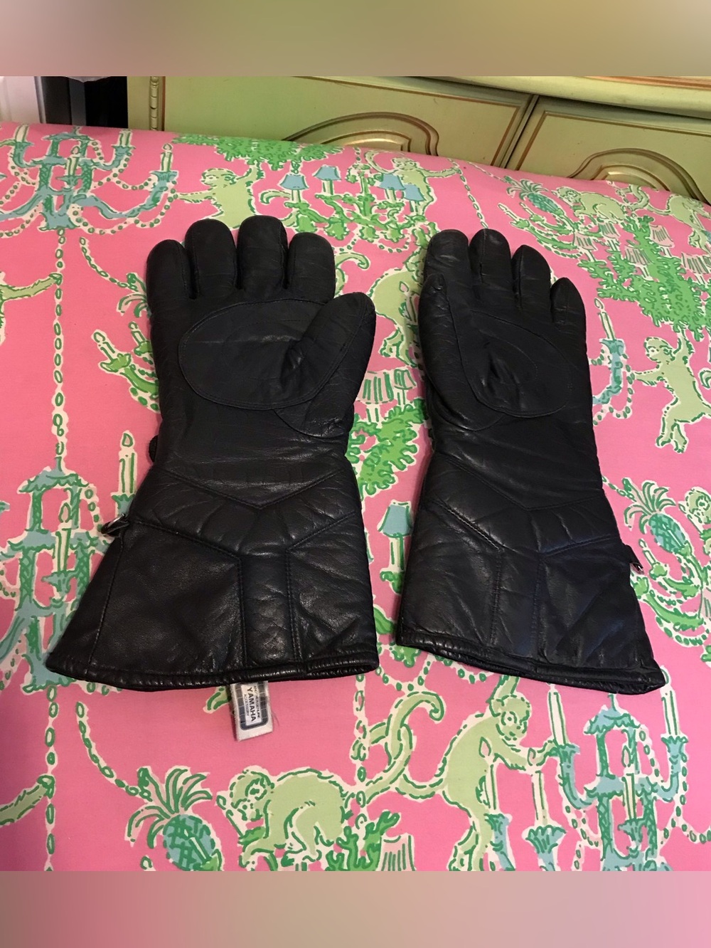 Vintage Yamaha Winter Gloves Motorcycle Snowmobile Black LEATHER Mens size large - Picture 2 of 7